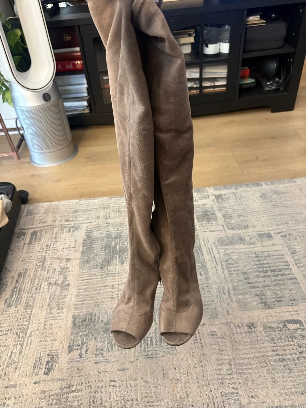 G by Guess Taupe Over-the-Knee Peep-Toe Boots